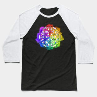 Rainbow Geometric Circle Flower Mandala - Overlap Baseball T-Shirt